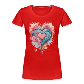 CŒURS DE LA SAINT-VALENTIN, POUR LES AMOUREUX ET LES COUPLES 2024 - T-shirt bio Premium Femme - rouge - Devant - Mia (176cm)