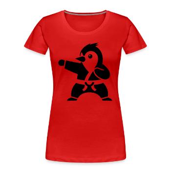 Pinguin Karate Kampfsport Kampfkunst Silhouette - Frauen Premium Bio T-Shirt - Rot - Vorne - Mia (176cm)