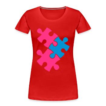 trois pièces de puzzle montage en deux couleurs - T-shirt bio Premium Femme - rouge - Devant - Mia (176cm)