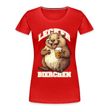Lecker Bierchen X Biber mit Bier lustiges - Frauen Premium Bio T-Shirt - Rot - Vorne - Mia (176cm)