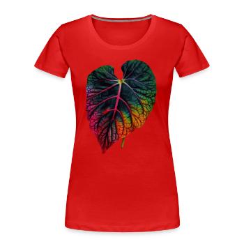 Feuille de caladium colorée fraîche - motif végétal - T-shirt bio Premium Femme - rouge - Devant - Mia (176cm)