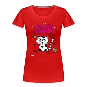 cat « chica bonita » - T-shirt bio Premium Femme - rouge - Devant - Mia (176cm)