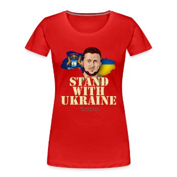 Ukraine Michigan Flags Portrait Zelenskyj - Women's Premium Organic T-Shirt - red - Front - Mia (176cm)