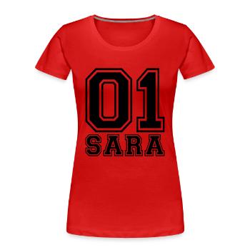 Sara - Name - Frauen Premium Bio T-Shirt - Rot - Vorne - Mia (176cm)