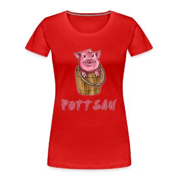 Pottsau - Frauen Premium Bio T-Shirt - Rot - Vorne - Mia (176cm)