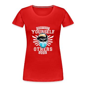 Protect yourself - save others from COVID-19 - Women's Premium Organic T-Shirt - red - Front - Mia (176cm)