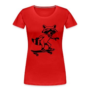 Raccoon Skateboard Funny Gift Idea - Women's Premium Organic T-Shirt - red - Front - Mia (176cm)
