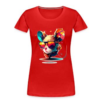 Bass and techno mouse as raver and party rodent - Women's Premium Organic T-Shirt - red - Front - Mia (176cm)