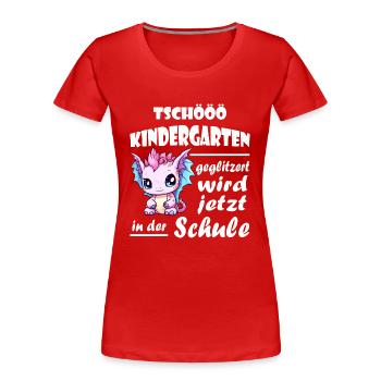 Einschulung Schulkind Drache - Frauen Premium Bio T-Shirt - Rot - Vorne - Mia (176cm)