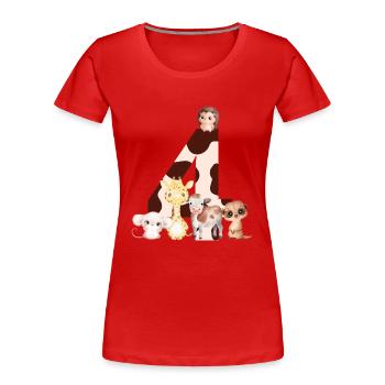 4e anniversaire - quatrième anniversaire animaux - T-shirt bio Premium Femme - rouge - Devant - Mia (176cm)