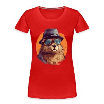 Urban Builder Beaver Streetwear | Amateurs de castors - T-shirt bio Premium Femme - rouge - Devant - Mia (176cm)