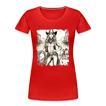 Western-Vintage-Cowboy-Mädchen, amerikanischer Wilder Westen - Frauen Premium Bio T-Shirt - Rot - Vorne - Mia (176cm)