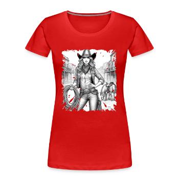 Western-Vintage-Cowboy-Mädchen, amerikanischer Wilder Westen - Frauen Premium Bio T-Shirt - Rot - Vorne - Mia (176cm)