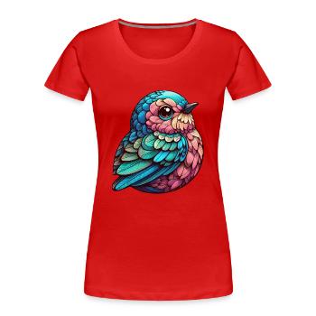 Sérénité vibrante à plumes - T-shirt bio Premium Femme - rouge - Devant - Mia (176cm)