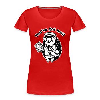 Facteur Hérisson - Design « Vous avez du courrier » - T-shirt bio Premium Femme - rouge - Devant - Mia (176cm)