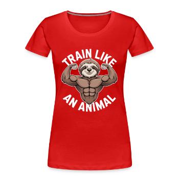 Trainieren wie ein Tier: Muskulöses Faultier - Frauen Premium Bio T-Shirt - Rot - Vorne - Mia (176cm)