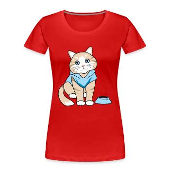 Chat mignon avec bol - T-shirt bio Premium Femme - rouge - Devant - Mia (176cm)