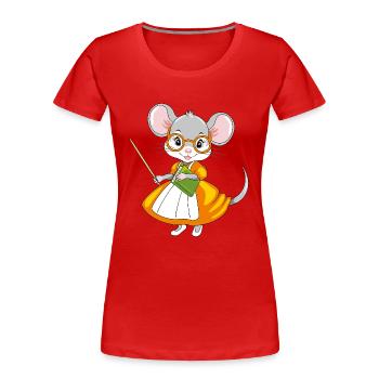 Smart mouse teacher with a pointer and a book - Women's Premium Organic T-Shirt - red - Front - Mia (176cm)