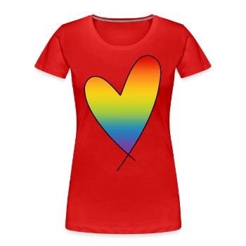 Regenbogen Herz Regenbogenfarben CSD Pride Month - Frauen Premium Bio T-Shirt - Rot - Vorne - Mia (176cm)