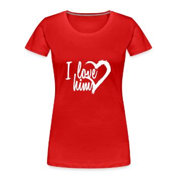 I love him heart - Women's Premium Organic T-Shirt - red - Front - Mia (176cm)