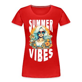 Sommer Frau Sonnenbrille Blumen Sonne Vintage - Frauen Premium Bio T-Shirt - Rot - Vorne - Mia (176cm)