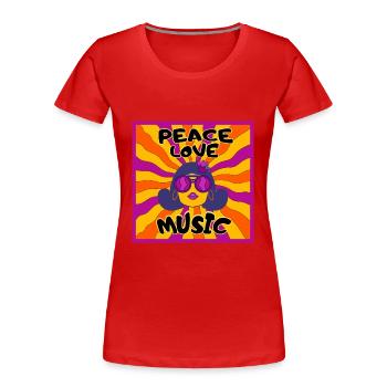 Hippie Peace Music Retro T-Shirt - Women's Premium Organic T-Shirt - red - Front - Mia (176cm)