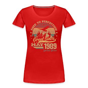 35 years old Aged to Perfection born in May 1989 - Women's Premium Organic T-Shirt - red - Front - Mia (176cm)