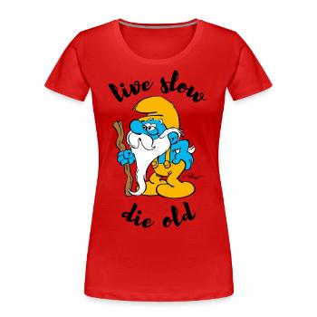 Les Schtroumpfs Le Vieux Vieux Schtroumpf - T-shirt bio Premium Femme - rouge - Devant - Mia (176cm)