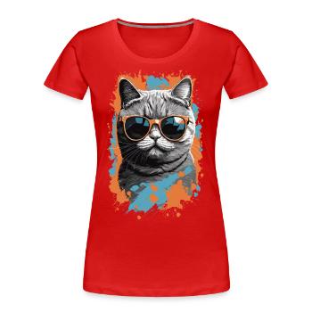 British Shorthair Cat Cool Cat Design - Women's Premium Organic T-Shirt - red - Front - Mia (176cm)