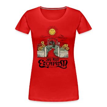 SmileyWorld Jardin Fleuri Avec Le Soleil Souriant - T-shirt bio Premium Femme - rouge - Devant - Mia (176cm)
