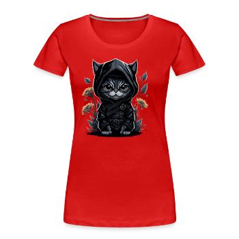 Go on adventures with the ninja cat - Women's Premium Organic T-Shirt - red - Front - Mia (176cm)