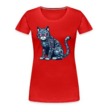 Katze Roboter Cyborg Mechanisch - Frauen Premium Bio T-Shirt - Rot - Vorne - Mia (176cm)