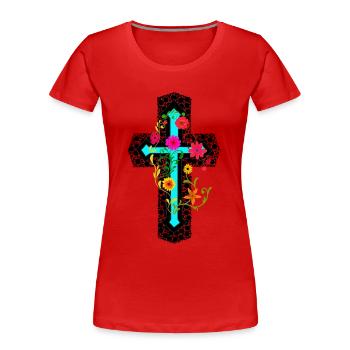Croix Croix Crucifix Fleurs Fleurs Floraison Création - T-shirt bio Premium Femme - rouge - Devant - Mia (176cm)