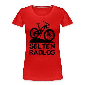 Selten Radlos Mountainbike Schwarz - Frauen Premium Bio T-Shirt - Rot - Vorne - Mia (176cm)