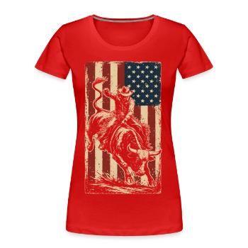 Rodéo, Cow-boy, Western, Taureau, Taureau, Drapeau des États-Unis - T-shirt bio Premium Femme - rouge - Devant - Mia (176cm)