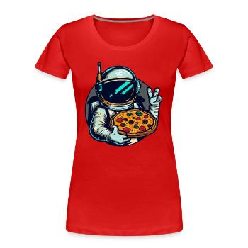 Astronaute avec un design d’espace de pizza salami - T-shirt bio Premium Femme - rouge - Devant - Mia (176cm)