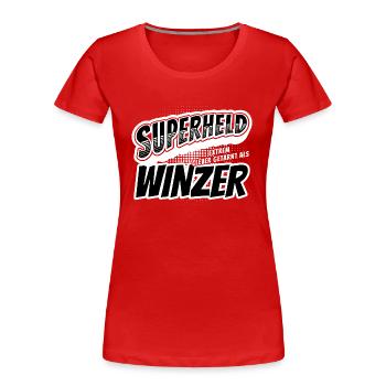 Superheld, clever getarnt als Winzer - Frauen Premium Bio T-Shirt - Rot - Vorne - Mia (176cm)
