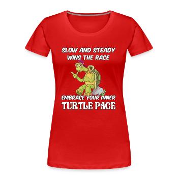 Slow and steady wins the race embrace turtle pace - Frauen Premium Bio T-Shirt - Rot - Vorne - Mia (176cm)