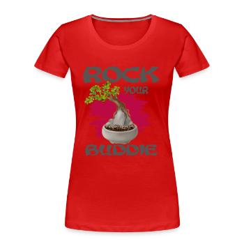 Bonsai Bonsai Tree "Bonsai on the Rock" - Women's Premium Organic T-Shirt - red - Front - Mia (176cm)