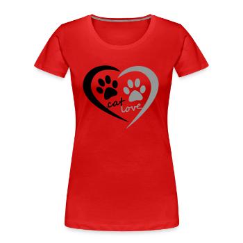 Cat Love Katzen Herz Pfote Tatze Liebe Stubertiger - Frauen Premium Bio T-Shirt - Rot - Vorne - Mia (176cm)