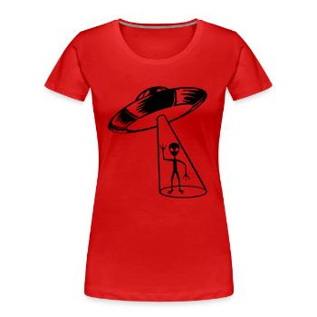 Strahl Ufo Alien winkt - Frauen Premium Bio T-Shirt - Rot - Vorne - Mia (176cm)