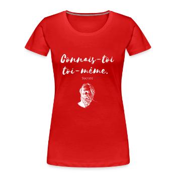 Citation blanche " Connais toi toi même " Socrate - T-shirt bio Premium Femme - rouge - Devant - Mia (176cm)