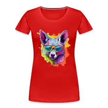 Léo le chacal à lunettes - T-shirt bio Premium Femme - rouge - Devant - Mia (176cm)