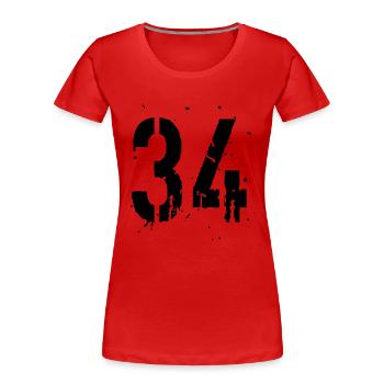 34 Nombre 34 - T-shirt bio Premium Femme - rouge - Devant - Mia (176cm)