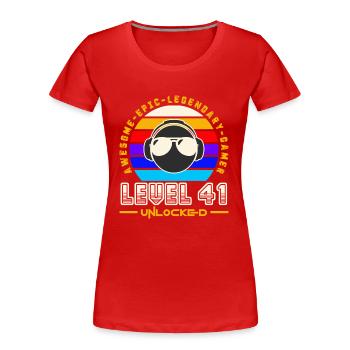Level 41 - T-shirt bio Premium Femme - rouge - Devant - Mia (176cm)