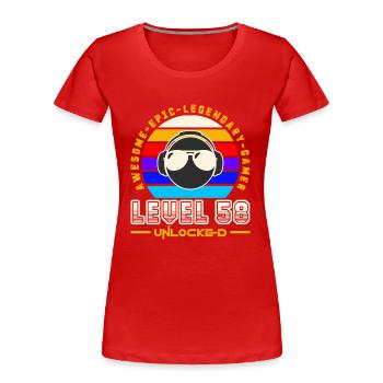Level 58 - T-shirt bio Premium Femme - rouge - Devant - Mia (176cm)