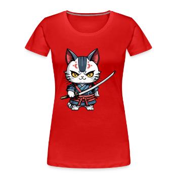 Samurai-Katze #27 - Frauen Premium Bio T-Shirt - Rot - Vorne - Mia (176cm)