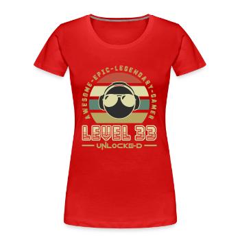 Level 33 - T-shirt bio Premium Femme - rouge - Devant - Mia (176cm)