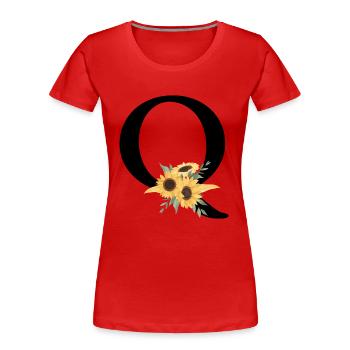 Buchstabe q Blumen-Sonnenblume - Frauen Premium Bio T-Shirt - Rot - Vorne - Mia (176cm)