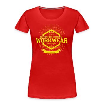 Superior Urban Workwear Handcrafted Vintage Denim - Women's Premium Organic T-Shirt - red - Front - Mia (176cm)
